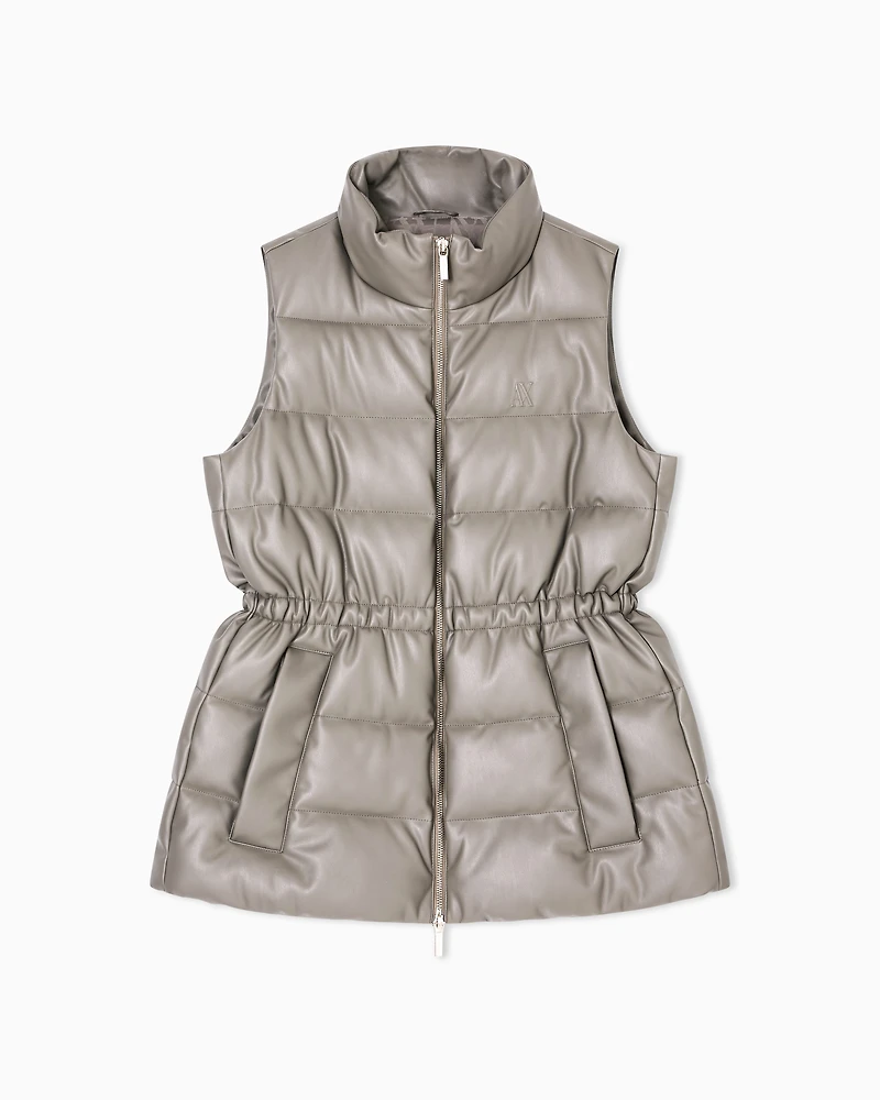 Padded sleeveless jacket with a coated effect