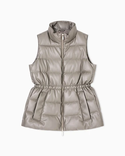 Padded sleeveless jacket with a coated effect