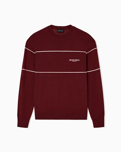 Emporio Armani - Virgin-wool jumper with jacquard logo, Man, Burgundy, Size: