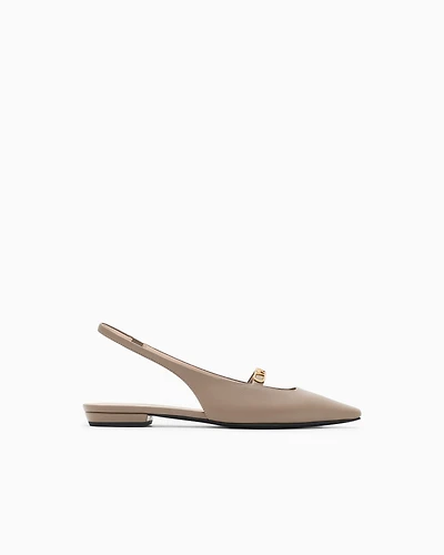 Emporio Armani - Nappa-leather slingback ballerinas with eagle plate, Woman, Brown, Size: