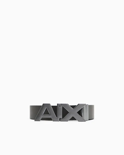 Armani Exchange - Reversible leather belt with satin metal logo buckle, Man, Brown, Size:
