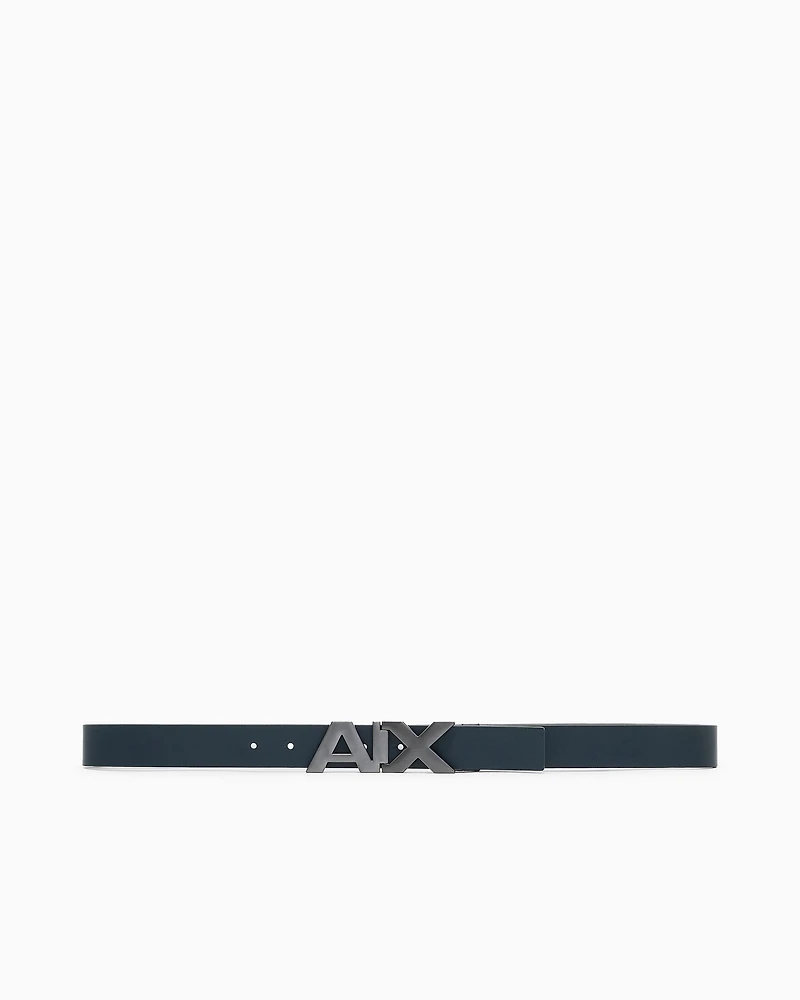 Armani Exchange - Reversible leather belt with satin metal logo buckle, Man, Blue, Size:
