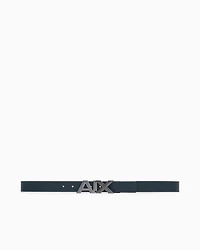 Armani Exchange - Reversible leather belt with satin metal logo buckle, Man, Blue, Size: