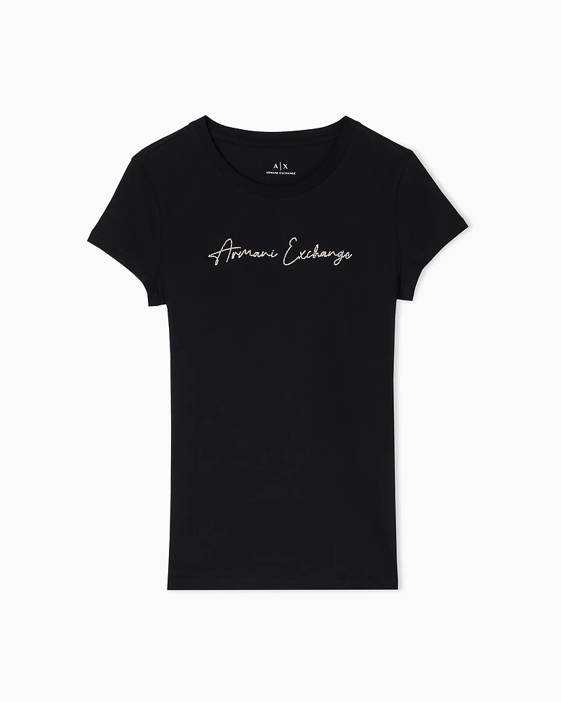 Slim fit T-shirt with glitter logo