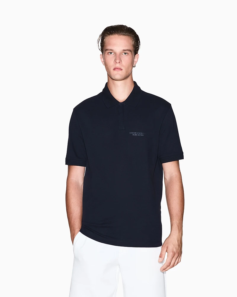 Armani Exchange - Regular fit polo shirt with tone-on-tone logo, Man, Navy Blue, Size: