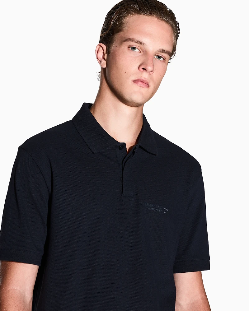 Armani Exchange - Regular fit polo shirt with tone-on-tone logo, Man, Navy Blue, Size: