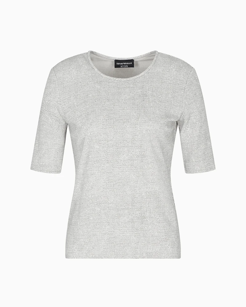 Emporio Armani - Icon crêpe-look interlock jersey T-shirt with flocked pattern, Woman, Grey, Size: