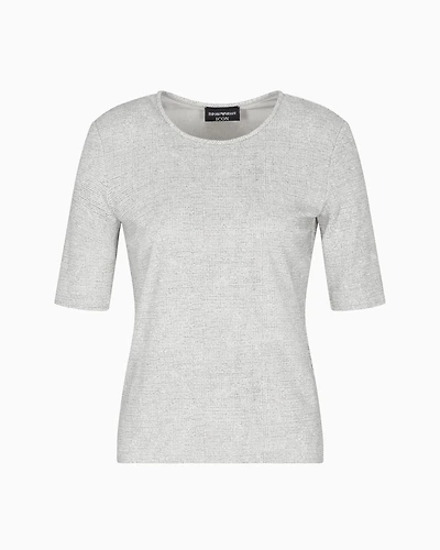 Emporio Armani - Icon crêpe-look interlock jersey T-shirt with flocked pattern, Woman, Grey, Size: