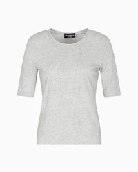 Emporio Armani - Icon crêpe-look interlock jersey T-shirt with flocked pattern, Woman, Grey, Size: