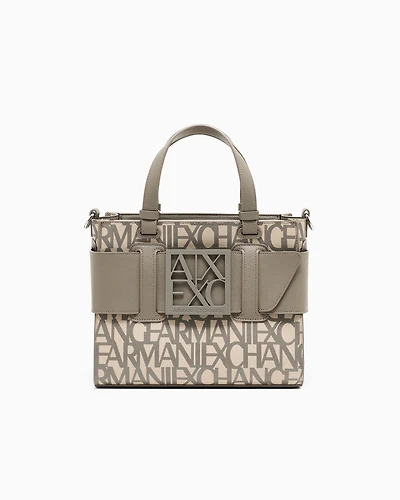 Armani Exchange - Medium tote bag with contrasting detail, Woman, Beige, Size: TU