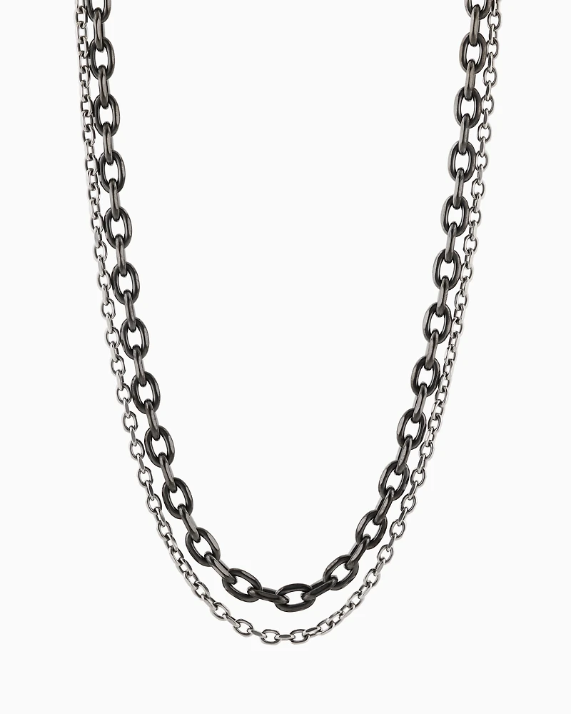Armani Exchange - Gunmetal and Silver-Tone Stainless Steel Double Chain Necklace, Man, Multicoloured, Size: TU