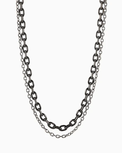 Armani Exchange -  Gunmetal and Silver-Tone Stainless Steel Double Chain Necklace, Man, Multicoloured, Size: TU