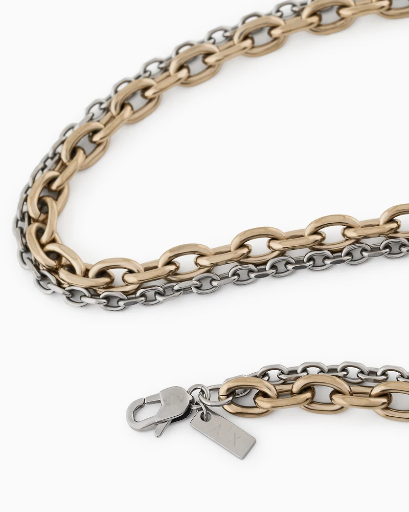 Armani Exchange -  Gold-Tone and Silver-Tone Stainless Steel Double Chain Necklace, Man, Multicoloured, Size: TU