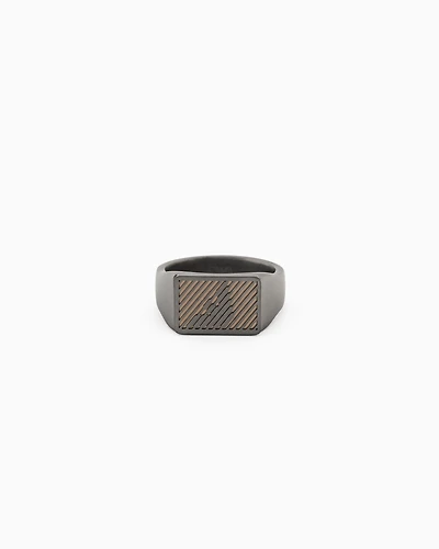 Emporio Armani -  Two-Tone Stainless Steel Signet Ring, Man, Multicoloured, Size:
