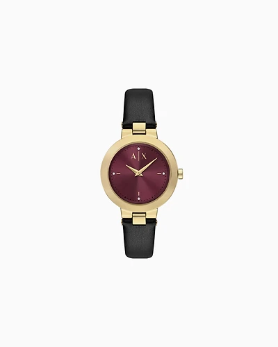 Armani Exchange -  Two-Hand Black Leather Watch, Woman, Multicoloured, Size: TU