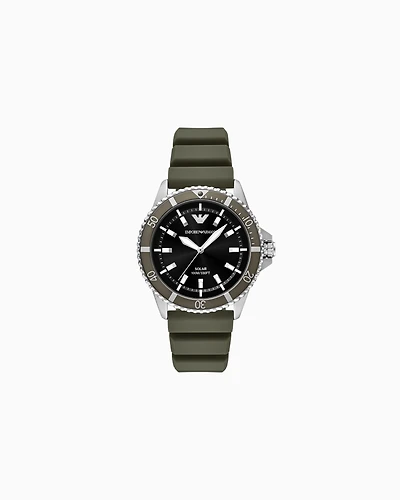 Emporio Armani - World Explorer Solar-Powered Three-Hand Green Silicone Watch, Man, Multicolored, Size: TU