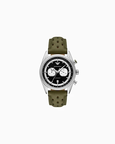 Emporio Armani - Chronograph Green Leather Watch, Man, Multicolored, Size: TU