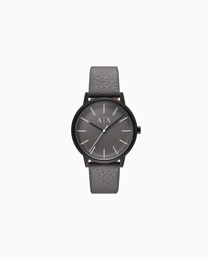 Armani Exchange - Three-Hand Gray Leather Watch, Man, Multicoloured, Size: TU