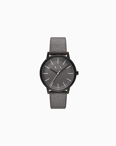 Armani Exchange -  Three-Hand Gray Leather Watch, Man, Multicoloured, Size: TU
