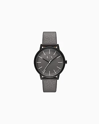 Armani Exchange -  Three-Hand Gray Leather Watch, Man, Multicoloured, Size: TU