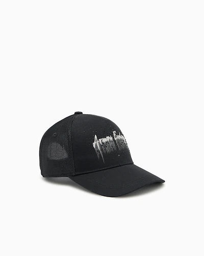 Armani Exchange - BLACK VISOR CAP WITH EMBELLISHED LOGO, Man, Black, Size: TU