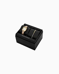  Three-Hand Nude Leather Watch and Bracelet Gift Set