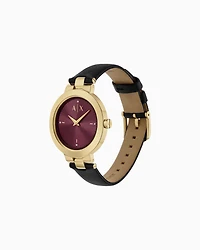 Two-Hand Black Leather Watch