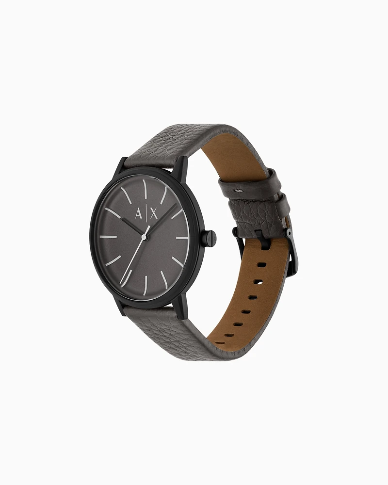  Three-Hand Gray Leather Watch