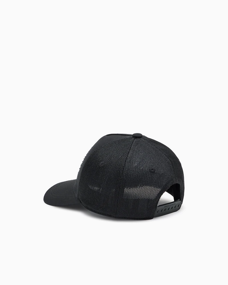 BLACK VISOR CAP WITH EMBELLISHED LOGO