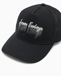 BLACK VISOR CAP WITH EMBELLISHED LOGO
