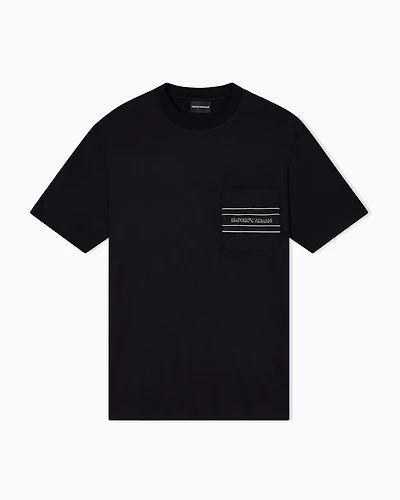 Emporio Armani - Lyocell blend jersey T-shirt with pocket and 3D-effect logo, Man, Black, Size: