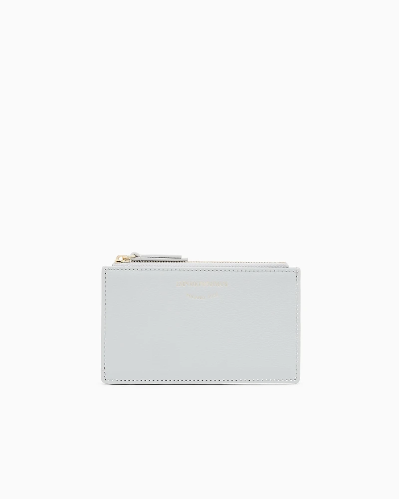 Emporio Armani - Zipped, tumbled-leather card holder, Woman, Grey, Size: TU