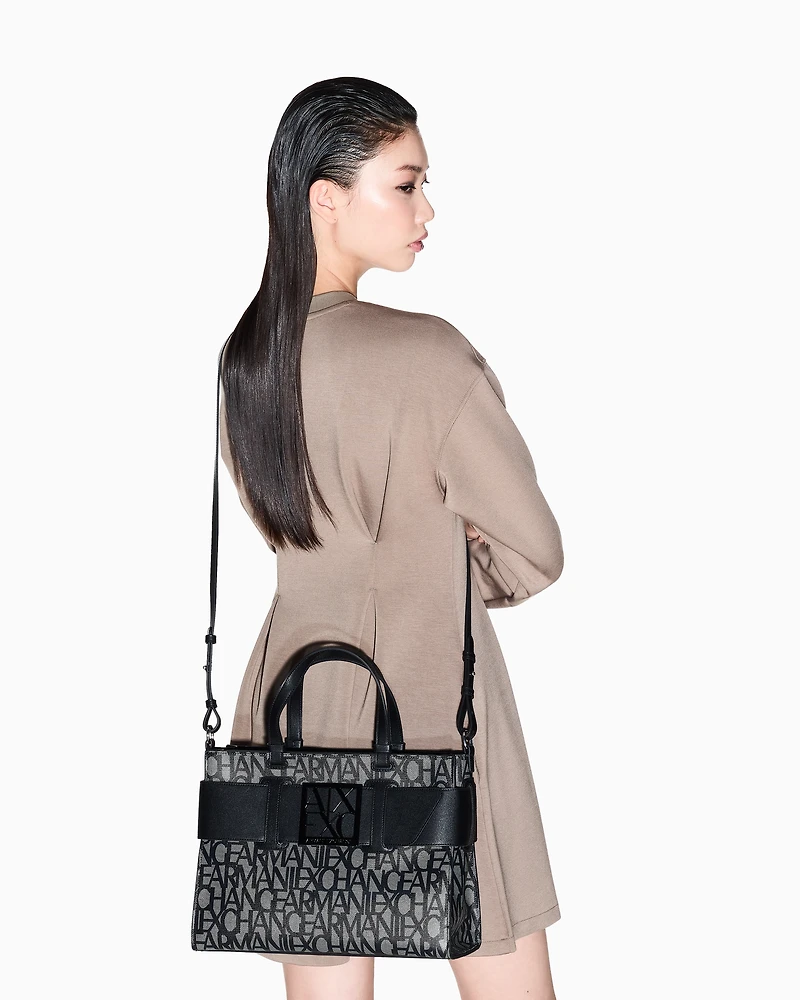 Large tote bag with double handles and shoulder strap