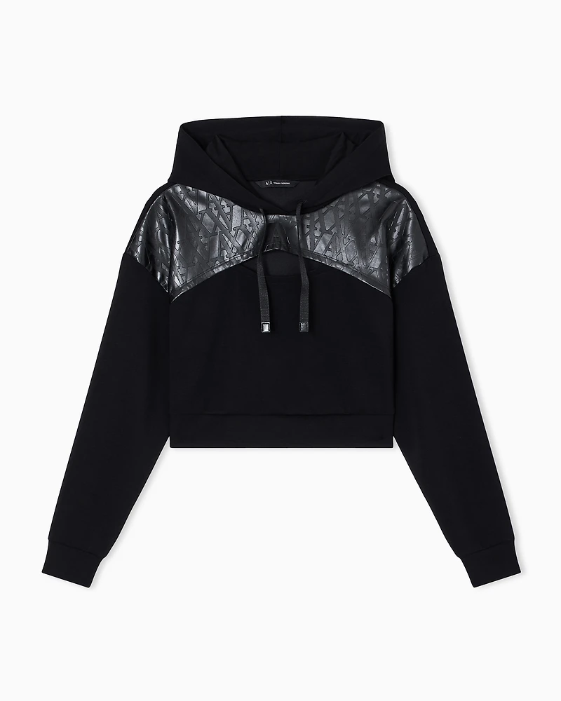 Armani Exchange - CROPPED HOODED CUT OUT LOGO SWEATSHIRT, Woman, Black, Size:
