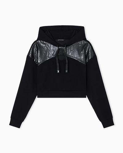 Armani Exchange - CROPPED HOODED CUT OUT LOGO SWEATSHIRT, Woman, Black, Size: