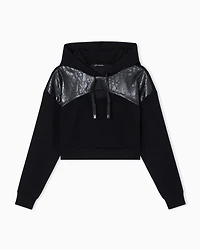 Armani Exchange - CROPPED HOODED CUT OUT LOGO SWEATSHIRT, Woman, Black, Size: