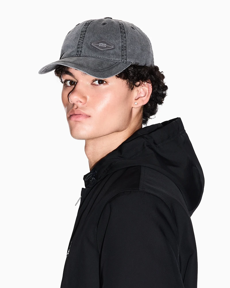 Armani Exchange - Embroidered denim hat, Man, Grey, Size: TU
