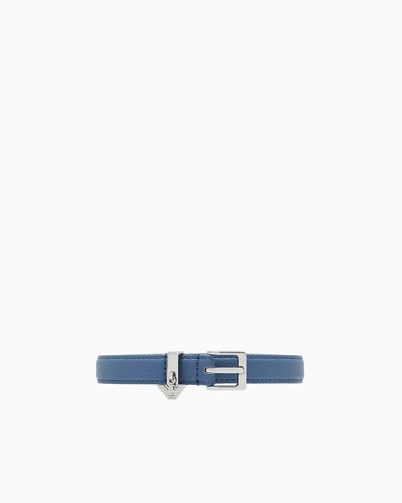 Emporio Armani - Deer-print belt with eagle logo charm, Woman, Blue, Size: