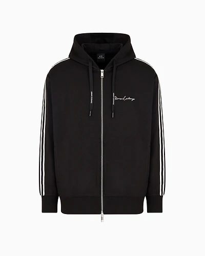 Full zip sweatshirt bonded cotton with bands on the sleeves