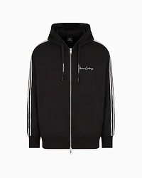 Full zip sweatshirt bonded cotton with bands on the sleeves