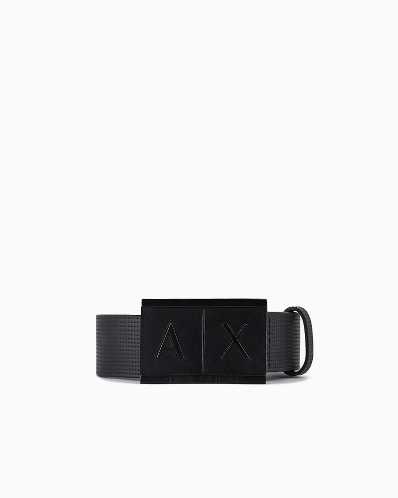 Leather belt with rectangular buckle