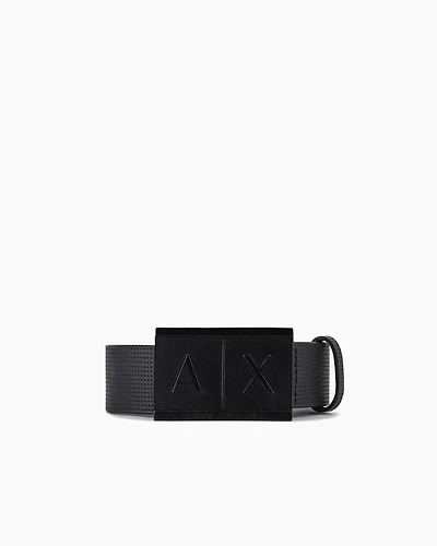 Leather belt with rectangular buckle