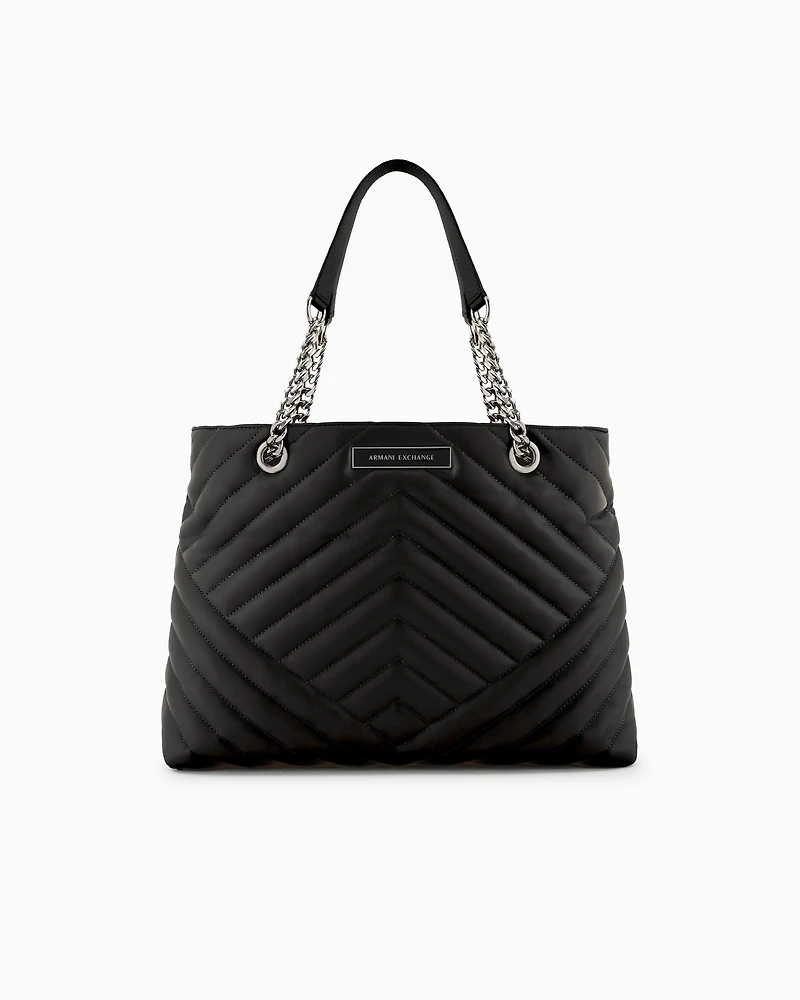 Quilted shopper bag with chain handles