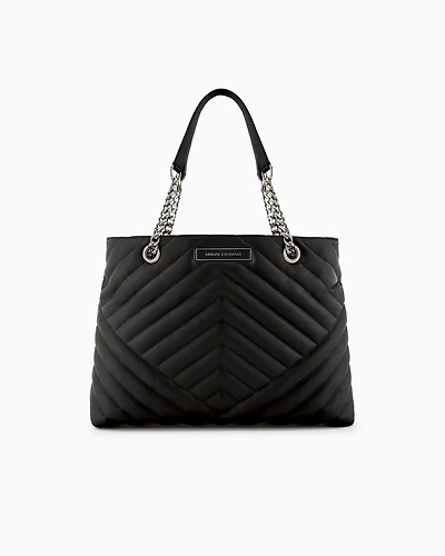 Quilted shopper bag with chain handles