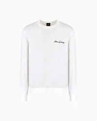 Wool blend crew neck sweater with chest logo