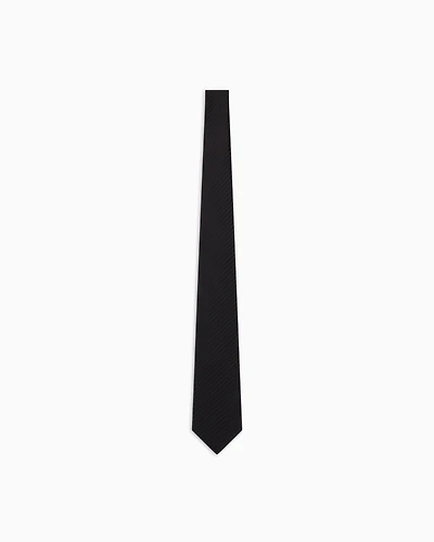 Emporio Armani - Pure silk tie with jacquard micro-motif, Man, Black, Size: TU