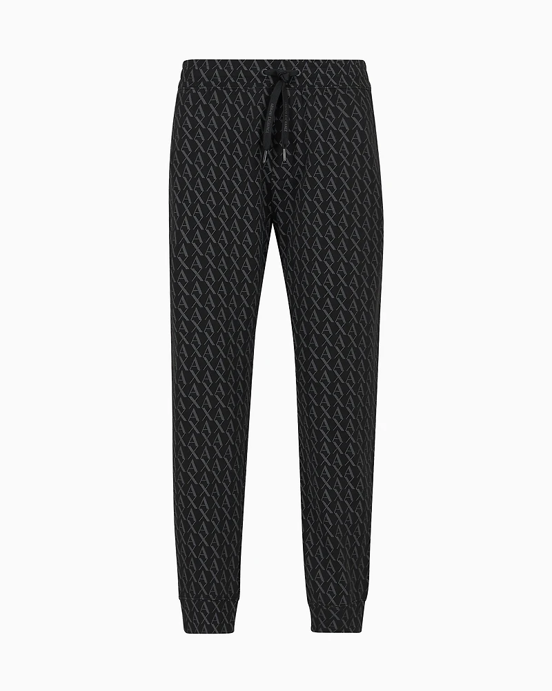 Jogger pants fabric with allover logo pattern