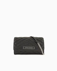Wallet with flap and quilted shoulder strap