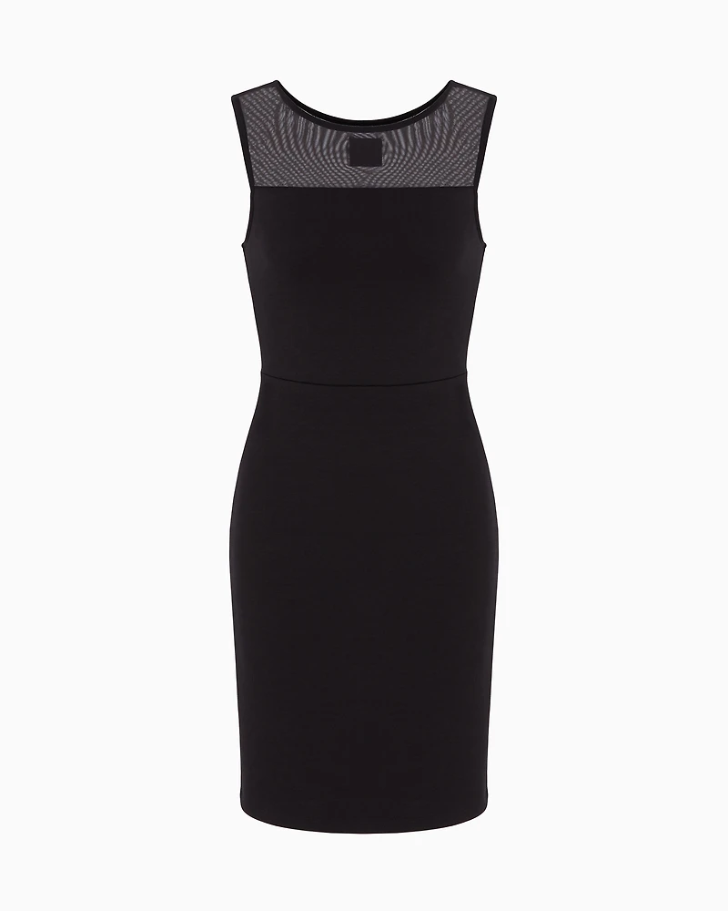 Stretch fabric sheath dress with transparent insert