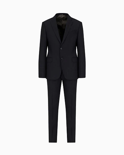 Emporio Armani - Single-breasted, slim-fit suit brushed stretch light wool, Man, Navy Blue, Size: